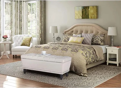 Vista 7 de Homebeez Taburete otomano de almacenamiento con reposapiés copetudo con ribete de cabeza de clavo (beige), grande