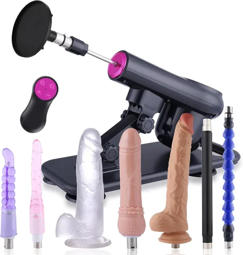 Vista 9 de Máquina sexual con ventosa, máquina de amor con consolador realista Negro