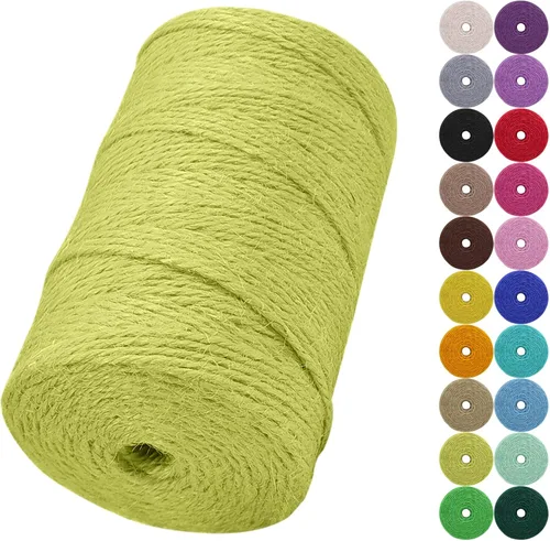 Vista 28 de Cuerda de yute natural de 0.079 pulgadas y 328 pies para manualidades, cuerda de yute de colores de 3 capas para envoltura de regalos, jardinería
