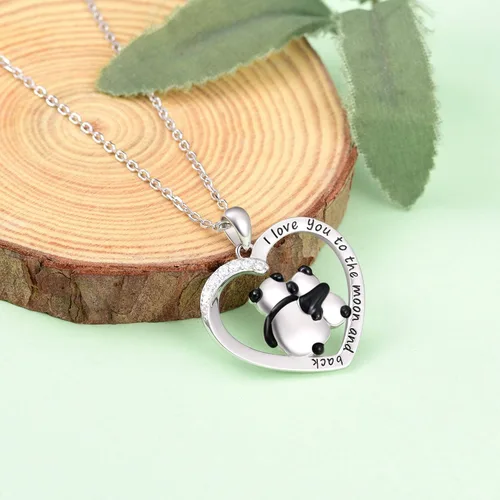 Vista 4 de Collar de plata de ley 925 con colgante de corazón de bambú grabado "I love you forever", Metal, Circonia cúbica