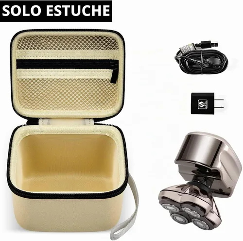 Vista 2 de Funda para afeitadora de calavera eléctrica Pitbull Pro, rotativa de viaje duro para hombres, recortadora de barba con bolsillo de malla con Beige