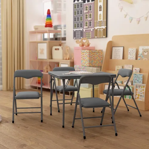 Vista 11 de HBCY Creations Juego de mesa y sillas plegables para niños de 5 piezas, diseño negro, ligero y portátil, función de bloqueo de seguridad, asientos