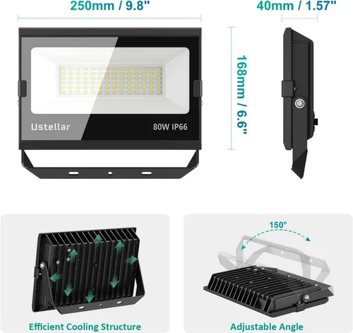 Vista 5 de USTELLAR Paquete de 3 luces LED de 80 W para exteriores, cableadas, brillantes, 800 W, equivalente a 24000 lúmenes, luz de seguridad, lámpara
