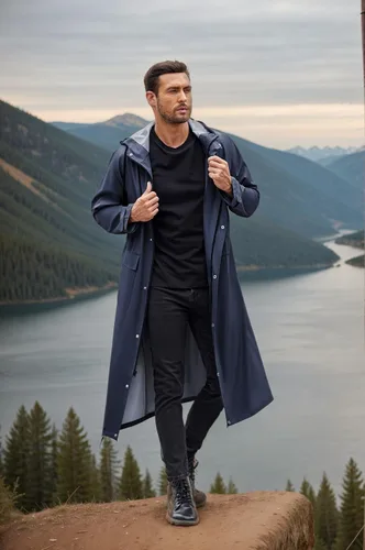 Vista 3 de COOFANDY Chaqueta impermeable para hombre con capucha, impermeable, ligera, activa, larga
