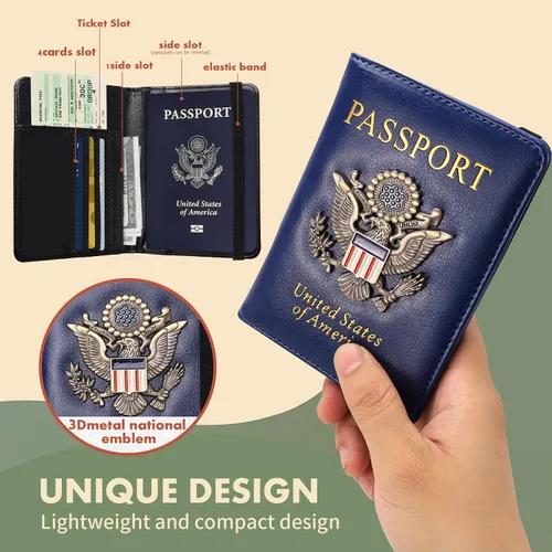 Vista 2 de Funda para pasaporte, cartera de viaje con bloqueo RFID, carteras para pasaporte, organización de pasaporte familiar, funda personalizada