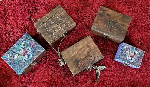 Vista 4 de Joyero grabado de gatito y gato, hermosa caja de recuerdo Caja de almacenamiento de aretes y collares para niñas y mujeres Idea de regalo