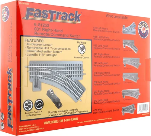 Vista 4 de Lionel FasTrack O31 - Interruptor de control remoto para mano derecha con sección de curva de cuarto, accesorio de vía de tren modelo de calibre O