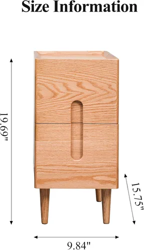 Vista 2 de Mesita de noche moderna de mediados de siglo, mesita de noche estrecha, mesa auxiliar minimalista para dormitorio, mesas de noche de 2 cajones