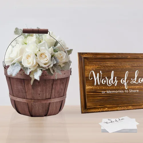 Vista 8 de Cornucopia Brands Cestas redondas de madera (paquete de 2, marrón oscuro); cubos de madera para frutas con asa, capacidad de galón