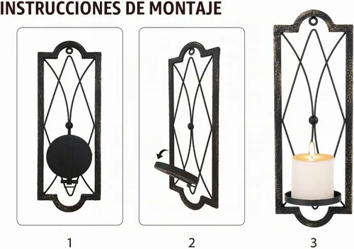 Vista 4 de Juego de 2 apliques de velas góticos - Portavelas de pared de metal dorado negro - Decoración rústica para el hogar