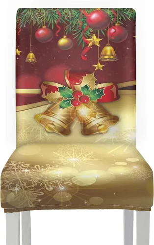 Vista 2 de HUGS IDEA Juego de 2 fundas para sillas de comedor con campanas de Navidad, lavables, fundas elásticas para sillas Parsons, fundas protectoras