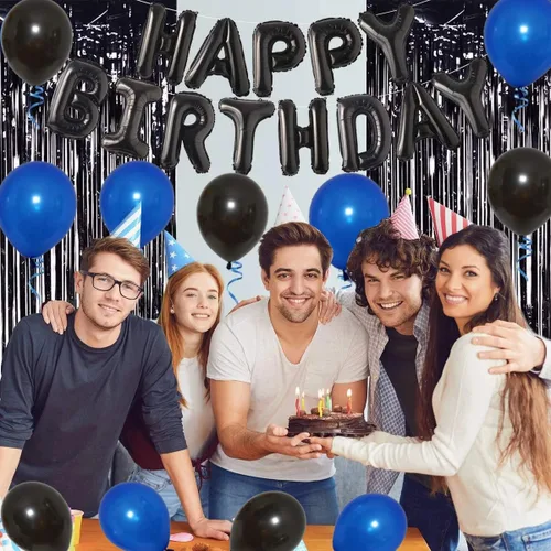 Vista 8 de Kit de arco de guirnalda de globos negros y azules, 122 globos azul real y negro para niños y hombres, cumpleaños, boda, videojuegos, aniversario