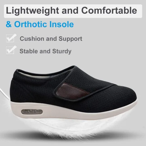 Vista 4 de Zapatos para diabéticos elegantes para mujer con soporte de arco, ancho extra ancho, para caminar, edema, correa ajustable, fácil de poner y quitar