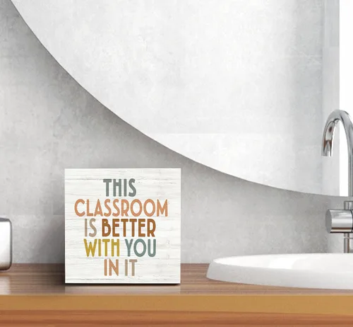 Vista 5 de SRADMO Decoración bohemia para aula, con texto en inglés «This Classroom is Better with You in It» Affirmation, caja de madera con texto en inglés