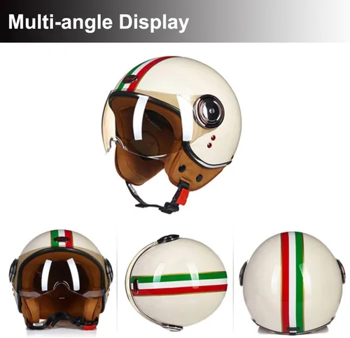 Vista 2 de Casco de motocicleta aprobado por el DOT, casco retro 3/4 de cara abierta con visera, casco vintage para scooter para mujeres y hombres adultos