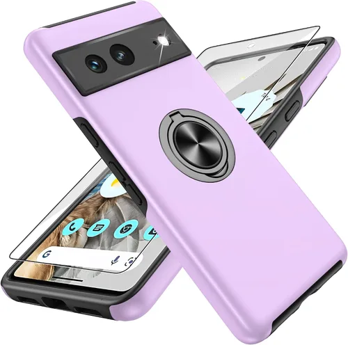 Vista 16 de para Pixel 7 Funda con protector de pantalla HD, a prueba de golpes para Google Pixel 7 Funda de teléfono con soporte magnético de anillo de 360°