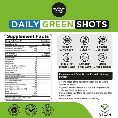 Vista 2 de Daily Green Shots – 100 Porciones de Superalimento en Polvo con Pasto de Trigo, Matcha, Remolacha, Ashwagandha, Cúrcuma y Prebióticos – Apoyo