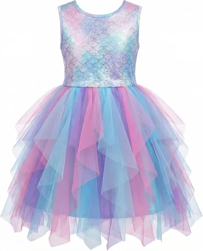 Vista 8 de VIKITA Vestido tutú para niñas pequeñas, falda de princesa de tul de sirena, traje de fiesta de cumpleaños de verano para niñas pequeñas de 3 a 8