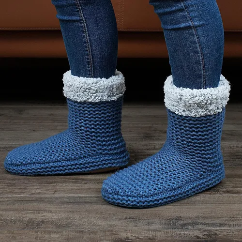 Vista 2 de cosyone1997 Pantuflas de punto grueso para mujer para interiores, con forro polar sherpa, botas suaves sin cordones, cálidas y mullidas