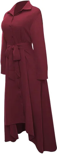 Vista 14 de VERWIN Vestido largo de manga larga para mujer, holgado, elegante, con botones, con bolsillos y cinturones