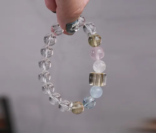 Vista 38 de Precious Gemstone Natural Crystal Healing Bracelet, Rutilated Quartz, Moonstone, Quartz Handmade Original Design Bracelet