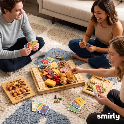 Vista 7 de SMIRLY - Juego de tablas de bambú para charcutería con accesorios para servir (2 cajones)