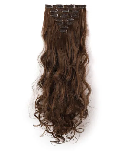 Vista 23 de OneDor® Extensiones de cabello sintético rizado de 20 pulgadas, 7 unidades, 4.53 oz (#99J rojo vino)