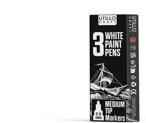 Vista 4 de Utillo Craft Bolígrafo de pintura negra (paquete de 3) marcadores de pintura negra mediana para metal, tela, madera, vidrio, papel, plástico, roca