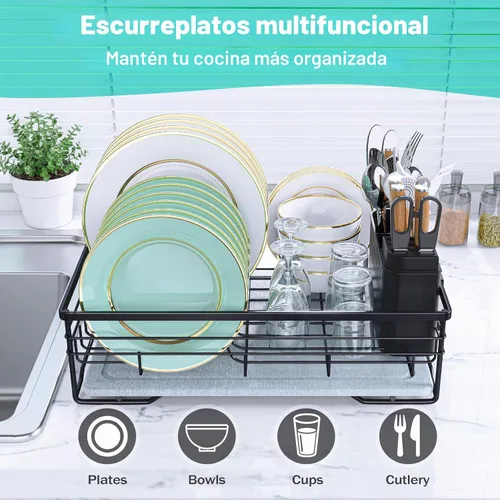 Vista 3 de VABNEER Escurridor de Trastes con Tapete de Secado de Piedra, Secado Rápido/Inoxidable/Super Resistente/Ahorrador de Espacio, Coladores de Platos