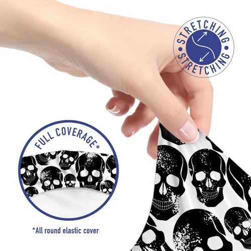Vista 5 de Ambesonne Funda para silla de oficina gótica, calaveras humanas negras grunge sobre fondo blanco, hombres malvados temen, horror y muerte, funda