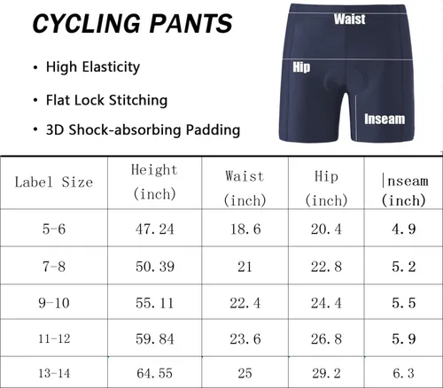 Vista 4 de Pantalones de ciclismo para niños, pantalones cortos acolchados 3D, pantalones cortos de ciclismo para niñas, pantalones cortos negros para niños
