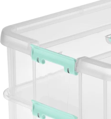 Vista 6 de Sterilite Stack and Carry - Caja de mango de 2 capas, contenedor de almacenamiento pequeño de plástico apilable con tapa de pestillo, contenedor