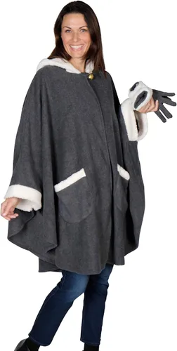 Vista 4 de Le Moda Capa con capucha para mujer con guantes a juego, colección de invierno, talla única