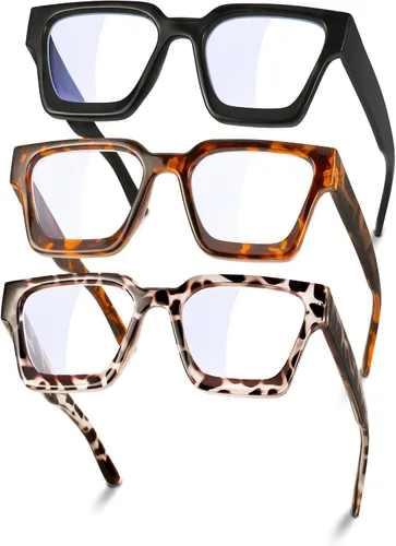 Vista 10 de YDAOWKN Gafas de bloqueo de luz azul de gran tamaño para mujer, marco rectangular, moda elegante, preppy antifatiga ocular