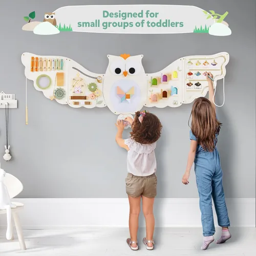 Vista 7 de Paneles de Tablero Ocupado de Pared con Actividades de Búho, Juguetes Sensoriales Montessori, Centro de Actividades de Aprendizaje para Niños