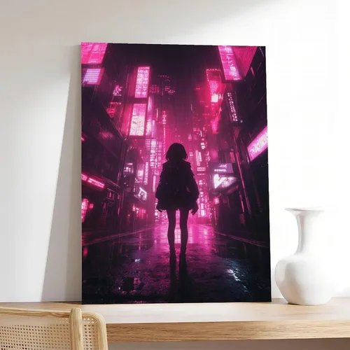 Vista 7 de Arte de pared retro de anime Vaporwave - Impresión de paisaje urbano de neón - Póster Cyberpunk Noir para dormitorio o estudio, decoración de pared