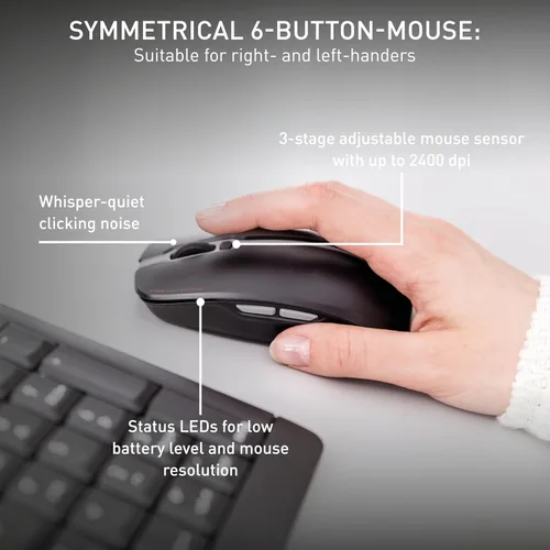 Vista 5 de Combo de escritorio CHERRY Stream, teclado inalámbrico y mouse Conexión de 2,4 GHz, teclas silenciosas, diseño delgado, escritura cómoda, funciona