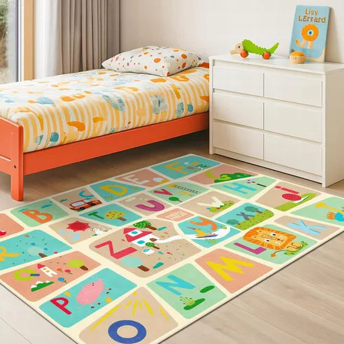 Vista 3 de Alfombra preescolar del alfabeto de 3 x 5 para niños pequeños, alfombra de juego ABC suave para el aprendizaje del bebé, alfombra educativa