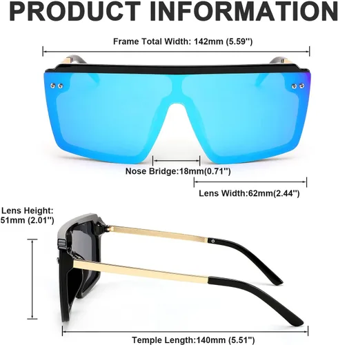 Vista 4 de Gafas de sol cuadradas de gran tamaño para mujer y hombre, moda de moda, parte superior plana, protección UV400
