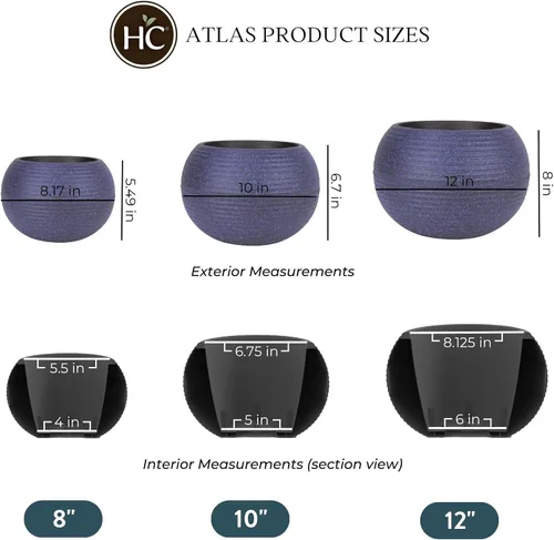 Vista 4 de The HC Companies Maceta Atlas Sphere de 8 pulgadas, ligera, decorativa, redonda, de plástico, para interiores y exteriores, para hierbas y flores