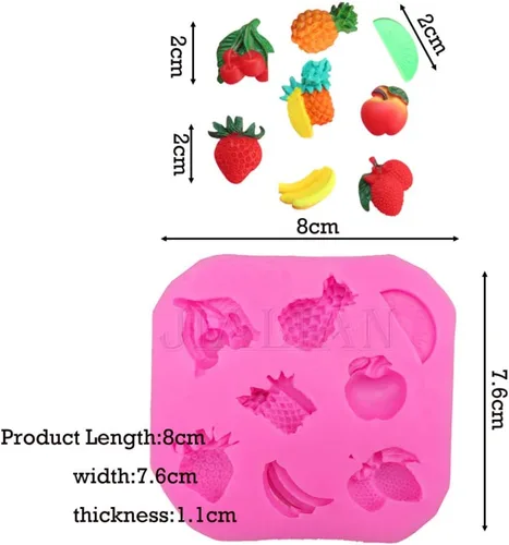 Vista 3 de Linda fruta piña, plátano, fresa, manzana, cereza, bricolaje, molde de silicona 3D, fabricación de bloques de hielo, fondant, chocolate, jabón