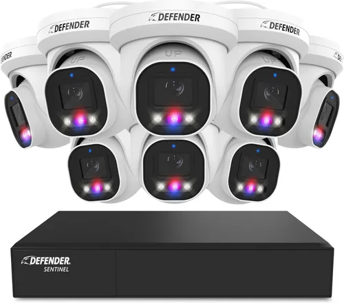 Vista 9 de Defender Sistema de cámara de seguridad Sentinel Pro Turret 8CH NVR PoE, 4 cámaras de torreta de metal, gran angular de 109°, clasificación IP66