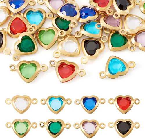 Vista 8 de Heart Connector Charms Faceted Crystal Love Heart Link Charms Valentines Linking Pendants with Double Loops for DIY Bracelet Necklace Jewelry Making
