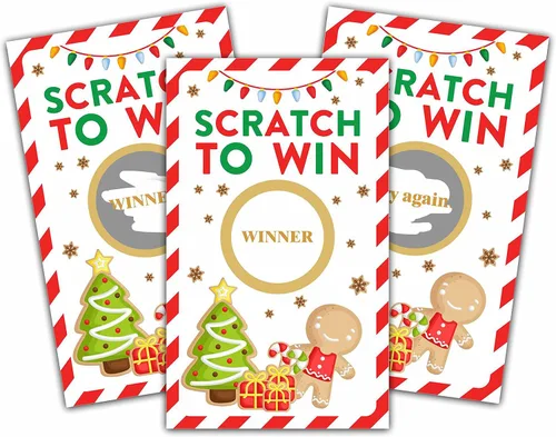 Vista 7 de Tarjetas de juego para rascar de Navidad – Juegos de rascar para fiestas de Navidad para adultos – Boletos de rifas de Navidad – Actividades