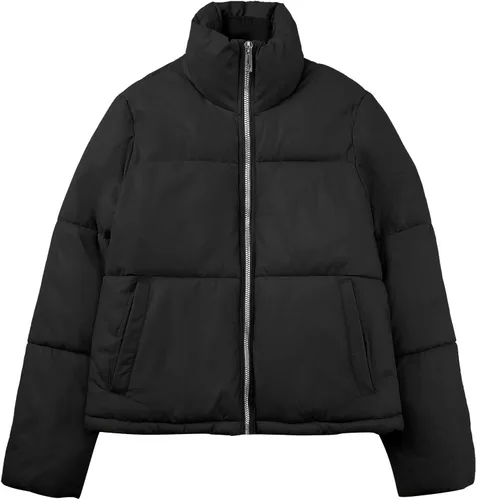 Vista 2 de XULIKU Chaqueta ligera acolchada con capucha para mujer, abrigo corto de burbujas de invierno para mujer