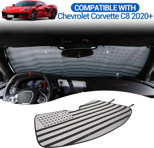 Vista 6 de Parasol para parabrisas compatible con Chevrolet Corvette C8 2020-2026, parasol plegable para ventana delantera, visera de protección solar