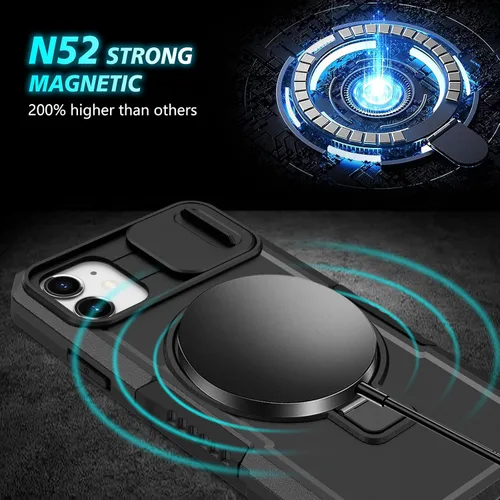 Vista 4 de Funda magnética para iPhone 11, soporte de anillo con ventana corrediza, funda protectora mate a prueba de golpes para iPhone 11 6.1, fundas