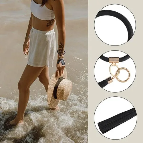 Vista 3 de Coolcos Llavero de piel, círculo grande con borla, para muñeca, brazalete, regalo para mujer