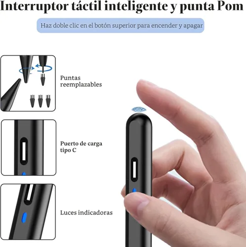 Vista 5 de Lápiz óptico para tableta Android, lápiz de tableta con punta Pom para ios/Android, lápiz óptico activo recargable para iPhone