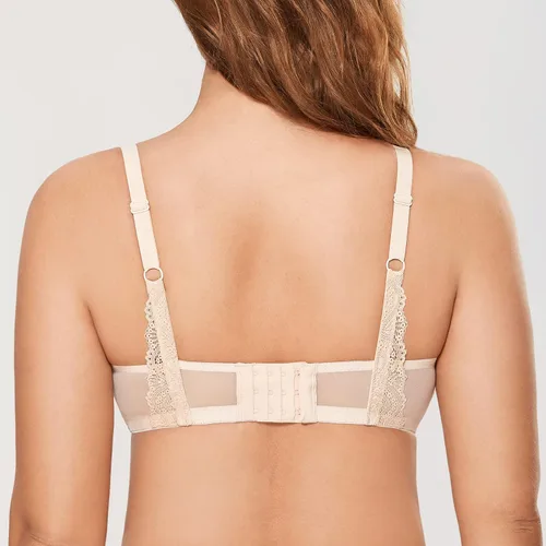 Vista 4 de DOBREVA Bralette de encaje transparente para mujer, brasier reductor sexy, talla grande, con aros transparentes